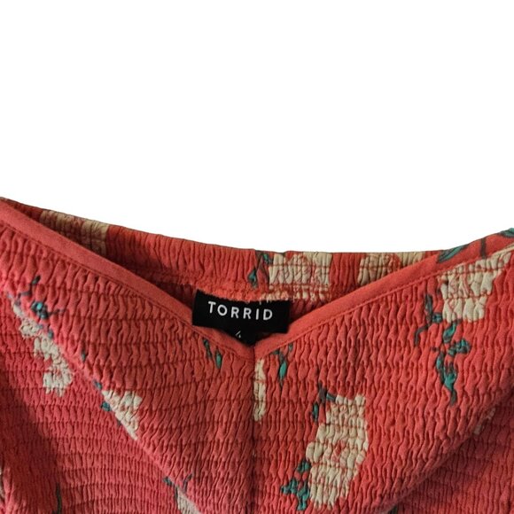 Torrid Coral Peach Floral Mini Challis Smocked Skater Dress Plus Size 4X - Picture 6 of 15